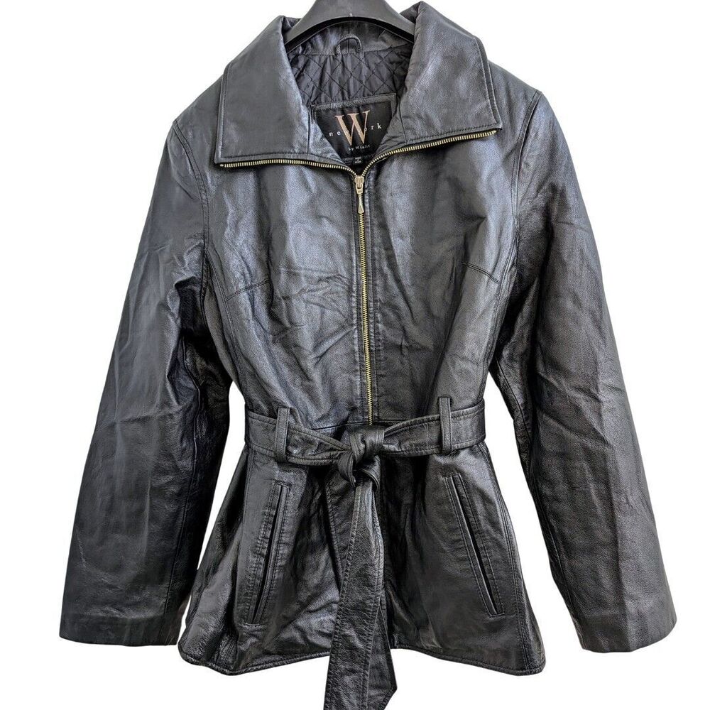 New York by Winlet Women's Black Belted‎ Genuine Leather Coat Size Medium